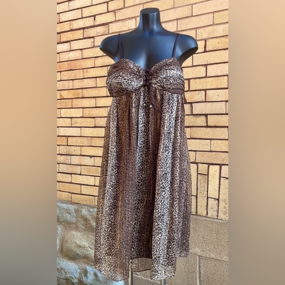Y2k Nicole by Nicole Miller Silk Metallic Animal Print Babydoll Dress Size 8
